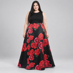 Falda larga mujer B. Darlin negra con rosas rojas