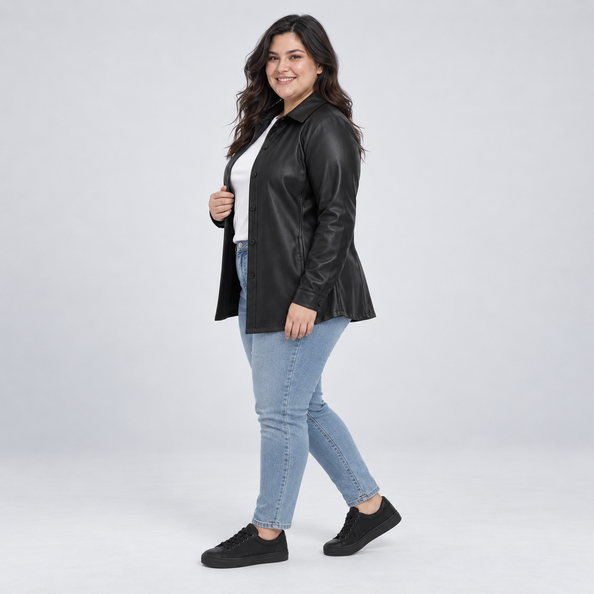Sobrecamisa eco cuero negra mujer talla grande XL