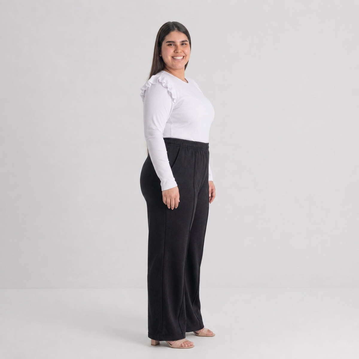 Palazzo algodón afranelado forrado mujer talla grande confección nacional negro XL a 3XL