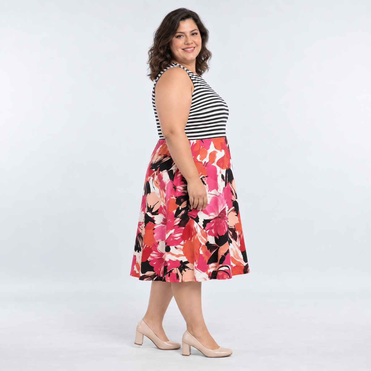 Vestido rayas y floral mujer talla grande Studio One