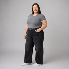 Jeans wide leg negro mujer talla grande confección nacional