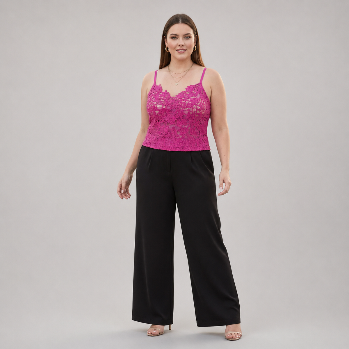Blusa fucsia mujer City Chic talla grande encaje tejido