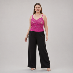 Blusa fucsia mujer City Chic talla grande encaje tejido