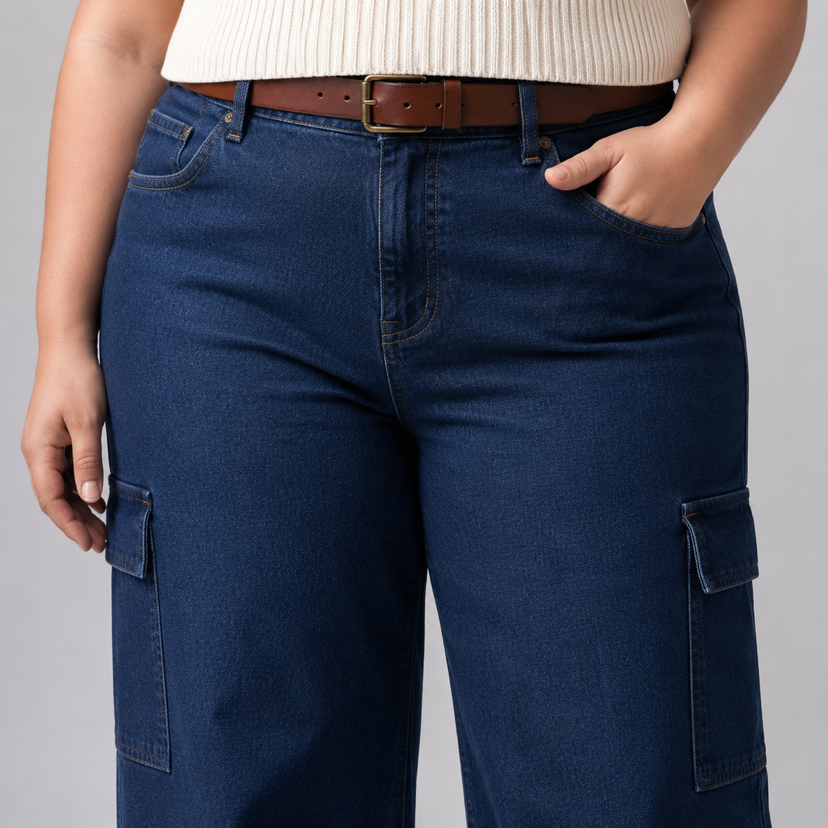 Jeans wide leg cargo mujer talla grande elasticado confección nacional