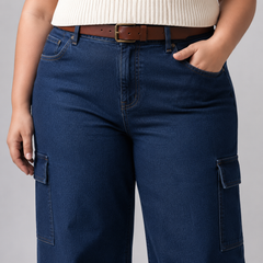 Jeans wide leg cargo mujer talla grande elasticado confección nacional