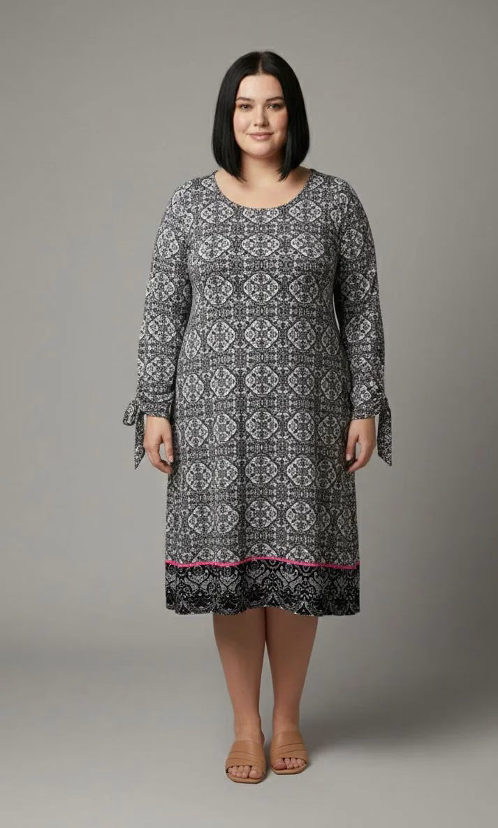 Vestido blanco y negro mandalas mujer talla grande Tacera 3XL