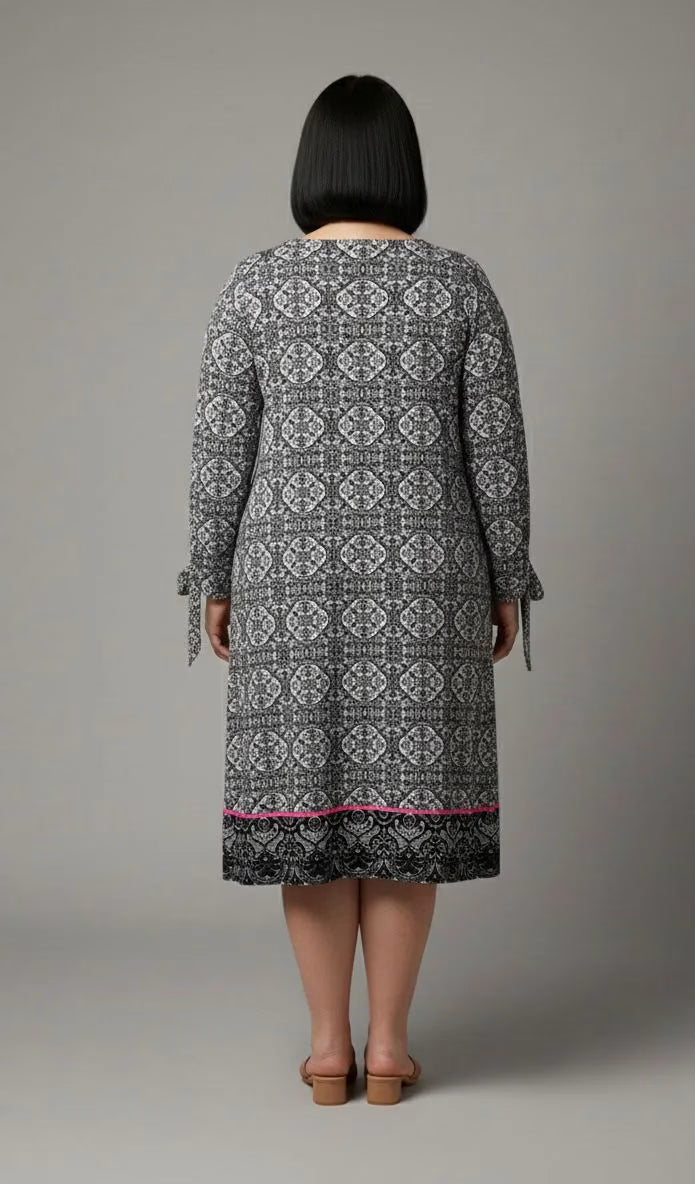 Vestido blanco y negro mandalas mujer talla grande Tacera 3XL
