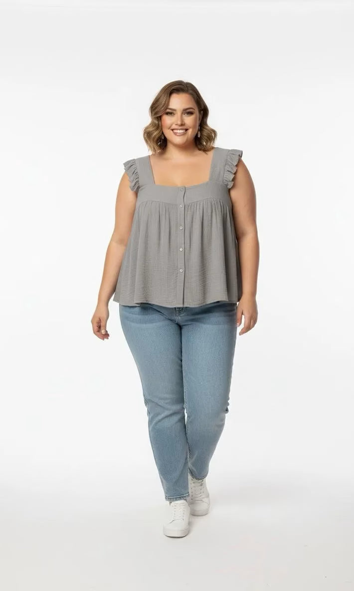 Blusa gris sin mangas mujer talla grande Miss Selfie XL