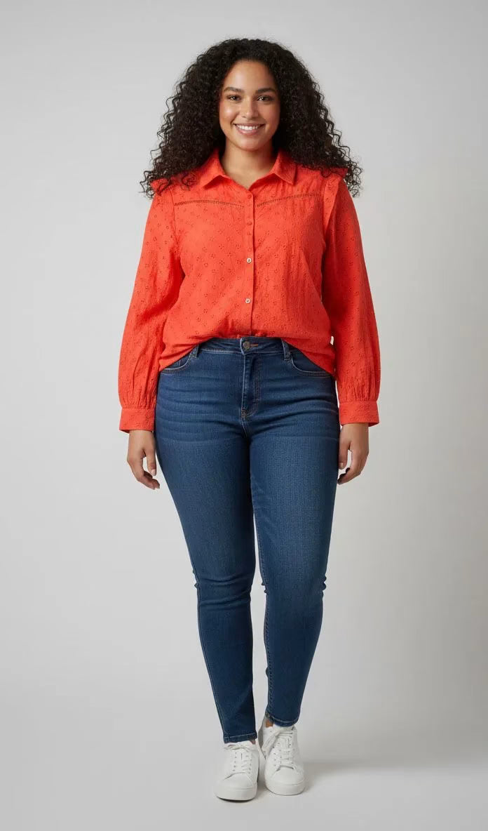 Blusa naranja con broderie mujer talla grande Sheup 3XL