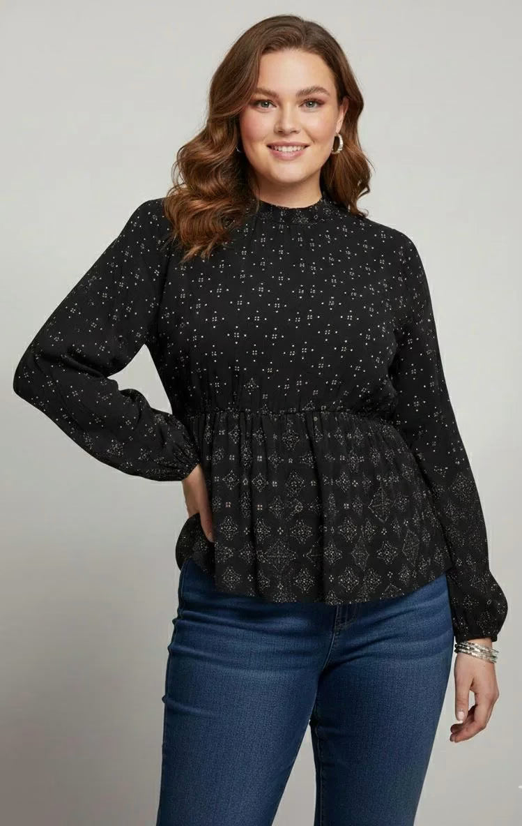 Blusa negra con lunares blancos mujer talla grande Style & Co 2XL