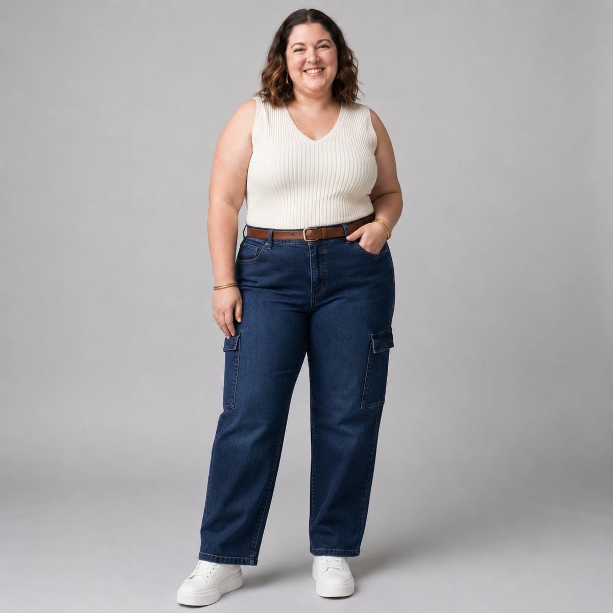 Jeans wide leg cargo mujer talla grande elasticado confección nacional
