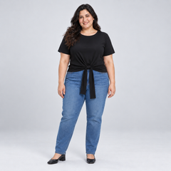 Blusa negra mujer talla grande con ajuste de cintura Agnes & Dora