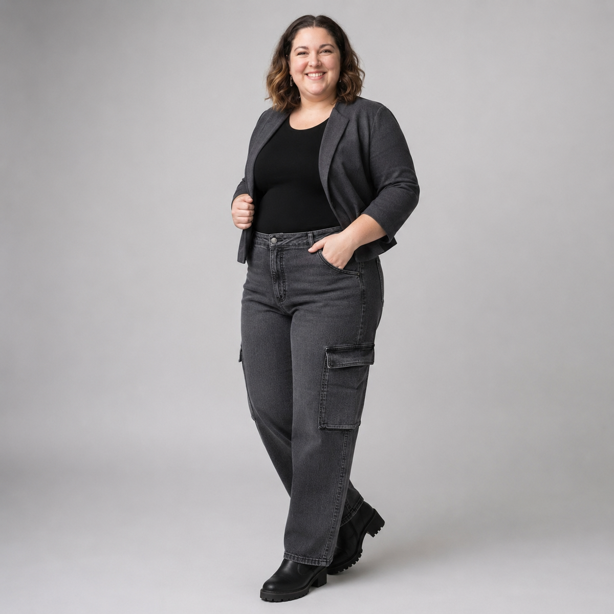 Jeans wide leg cargo mujer talla grande confección nacional