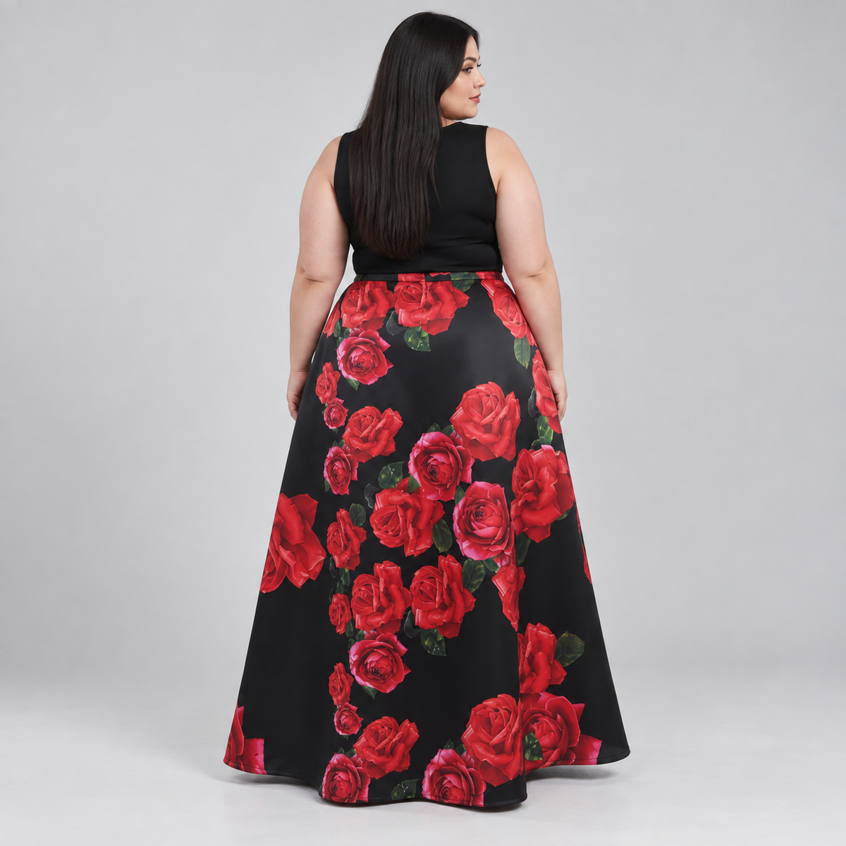 Falda larga mujer B. Darlin negra con rosas rojas