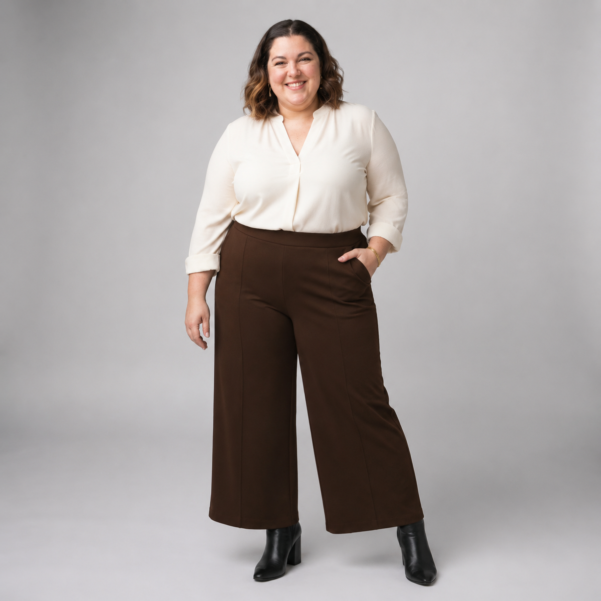 Pantalón palazzo liso tela Sofía mujer talla grande confección nacional