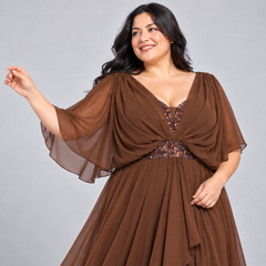 Vestido café Curveins con pedrería talla 2XL