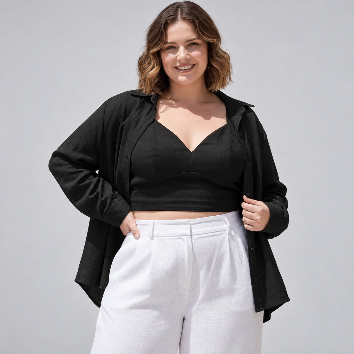 Conjunto top y blusa lino mujer marca Sheup moda Brasil