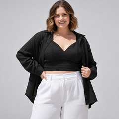 Conjunto top y blusa lino mujer marca Sheup moda Brasil