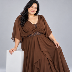 Vestido café Curveins con pedrería talla 2XL