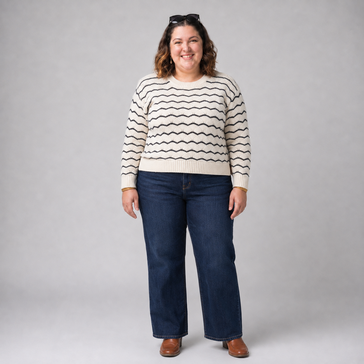 Sweater mujer talla grande blanco con franjas negras L