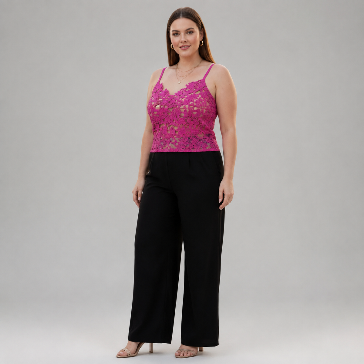 Blusa fucsia mujer City Chic talla grande encaje tejido