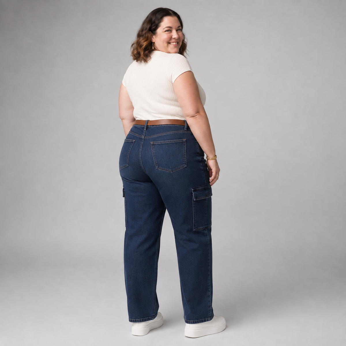 Jeans wide leg cargo mujer talla grande elasticado confección nacional