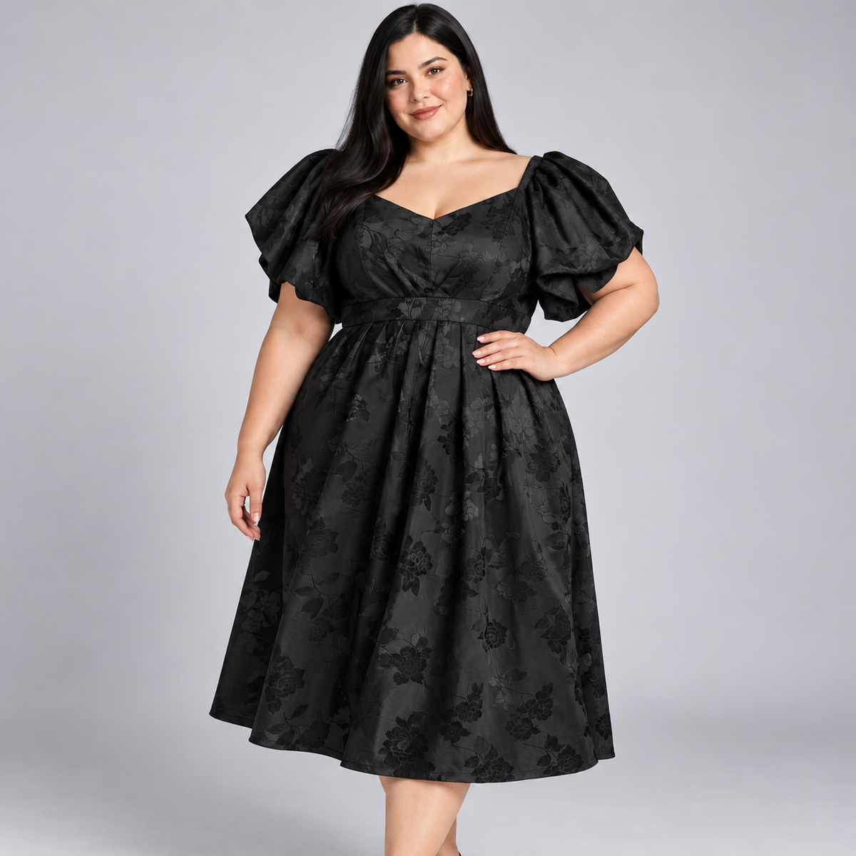 Vestido negro City Chic con manga abombada talla XL