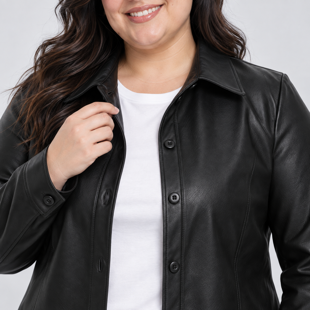 Sobrecamisa eco cuero negra mujer talla grande XL