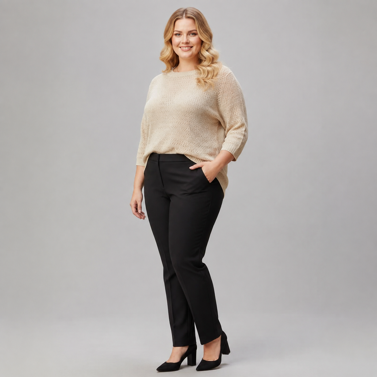 Blusa tejida beige mujer talla grande marca Shop Stevie