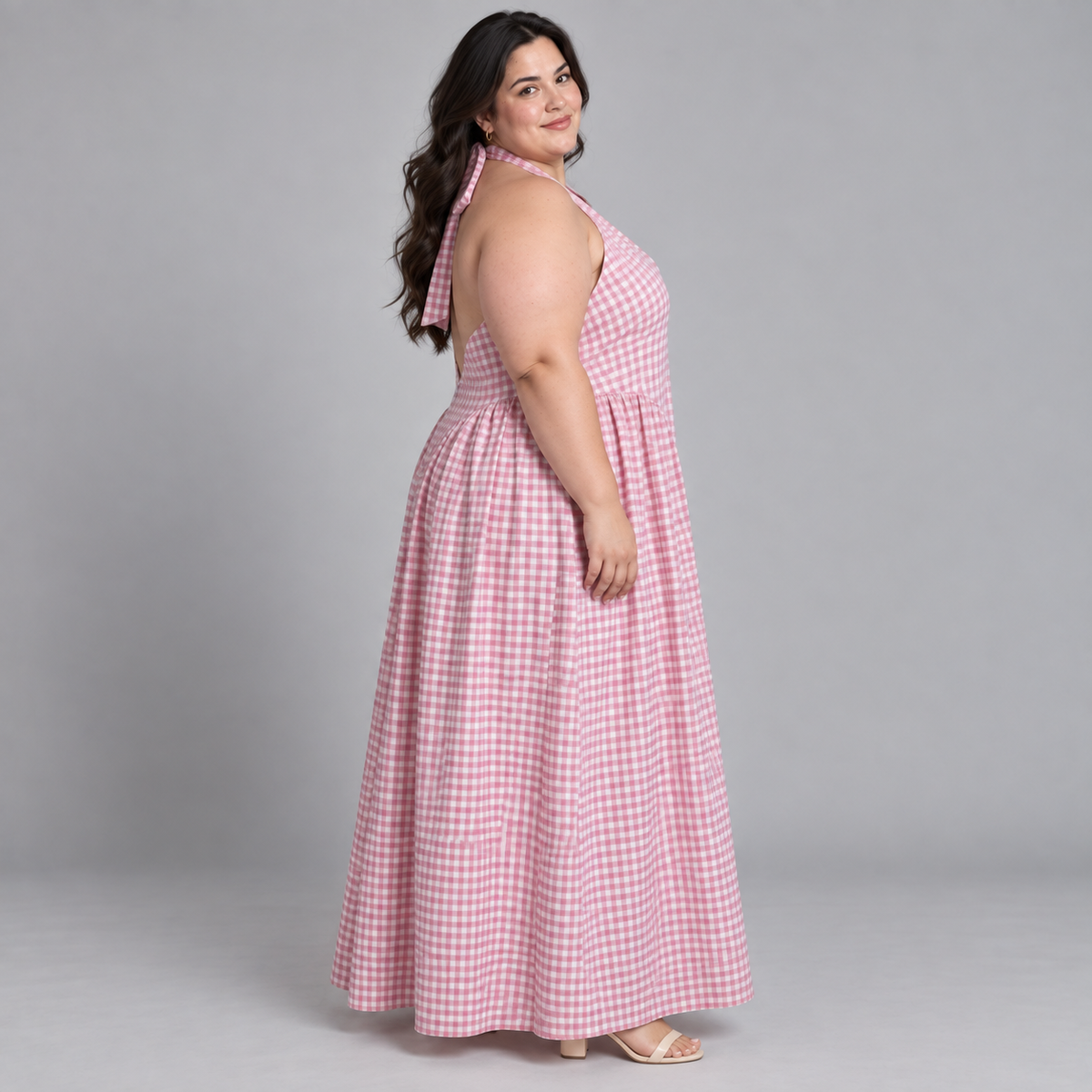 Vestido Maxi a Cuadros Vichy Rosa Fashion Nova 3XL