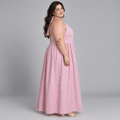Vestido Maxi a Cuadros Vichy Rosa Fashion Nova 3XL
