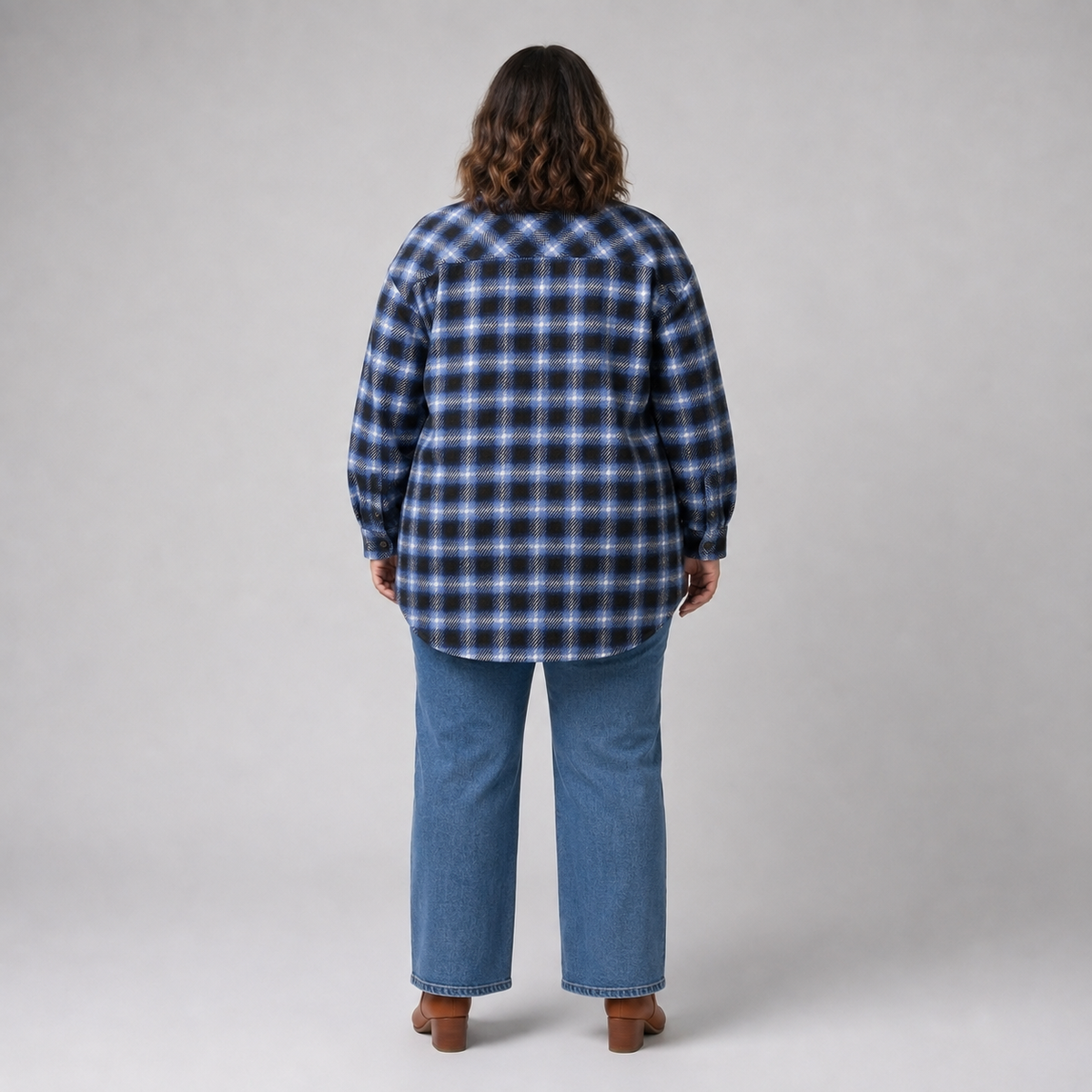 Chaqueta afranelada mujer talla grande cuadros azul Time and Tru
