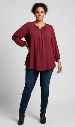 Blusa mujer roja City Chic con manga aglobada talla grande
