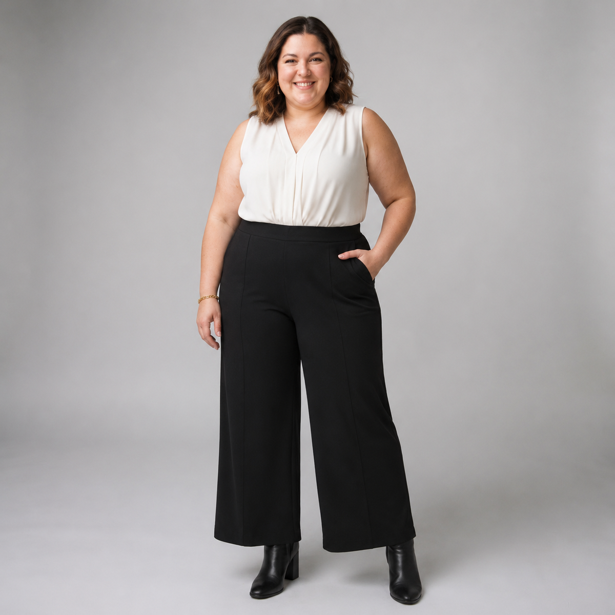 Pantalón palazzo mujer de algodón canalé talla grande confección nacional