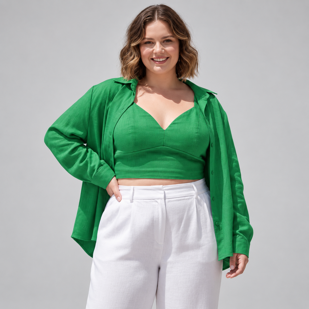 Conjunto top y blusa lino mujer marca Sheup moda Brasil