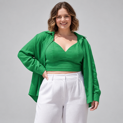 Conjunto top y blusa lino mujer marca Sheup moda Brasil