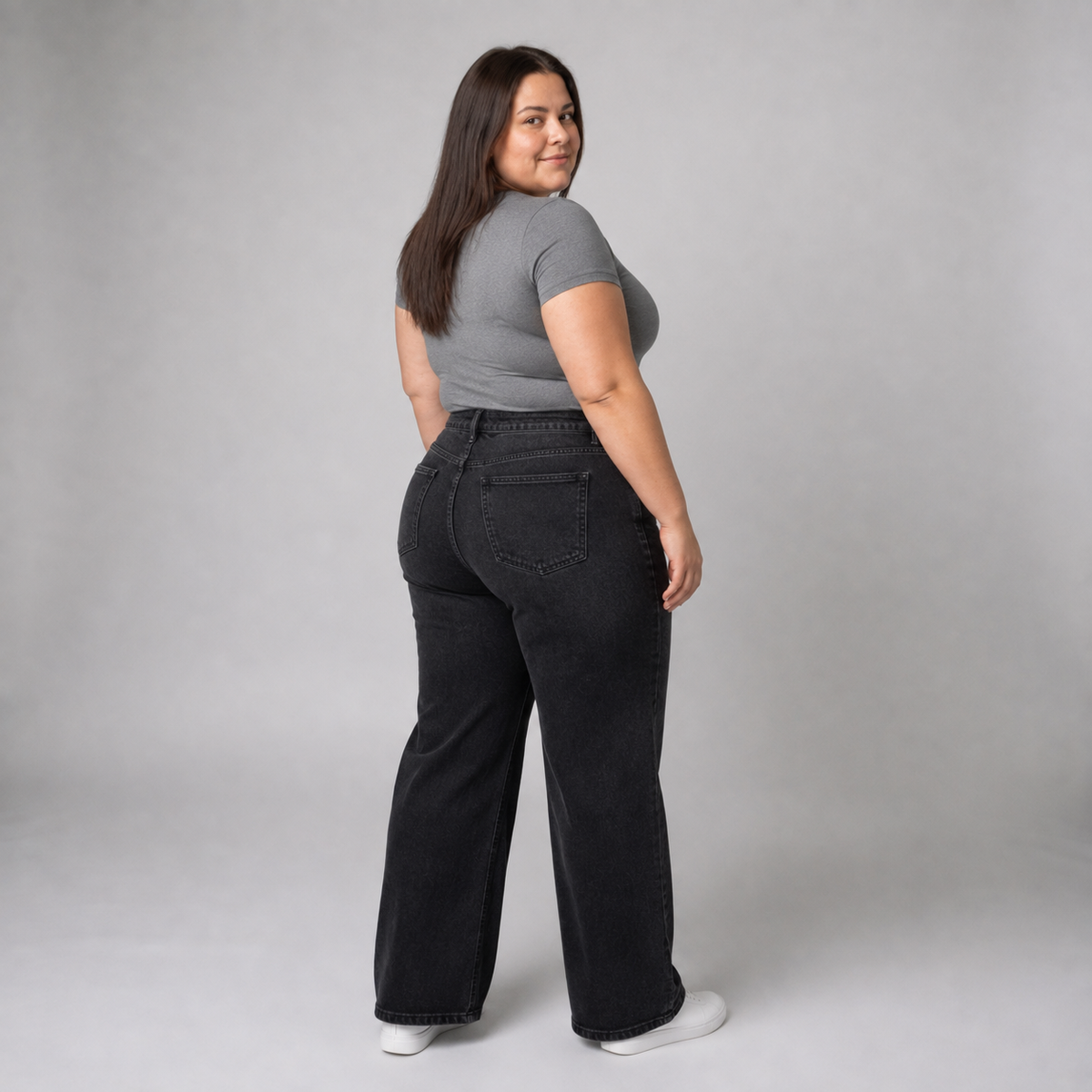 Jeans wide leg negro mujer talla grande confección nacional