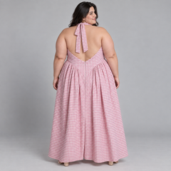 Vestido Maxi a Cuadros Vichy Rosa Fashion Nova 3XL