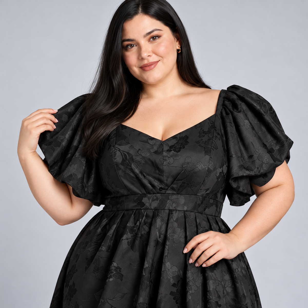 Vestido negro City Chic con manga abombada talla XL