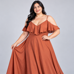 Vestido de gala rosa cobrizo de tirantes talla 2XL