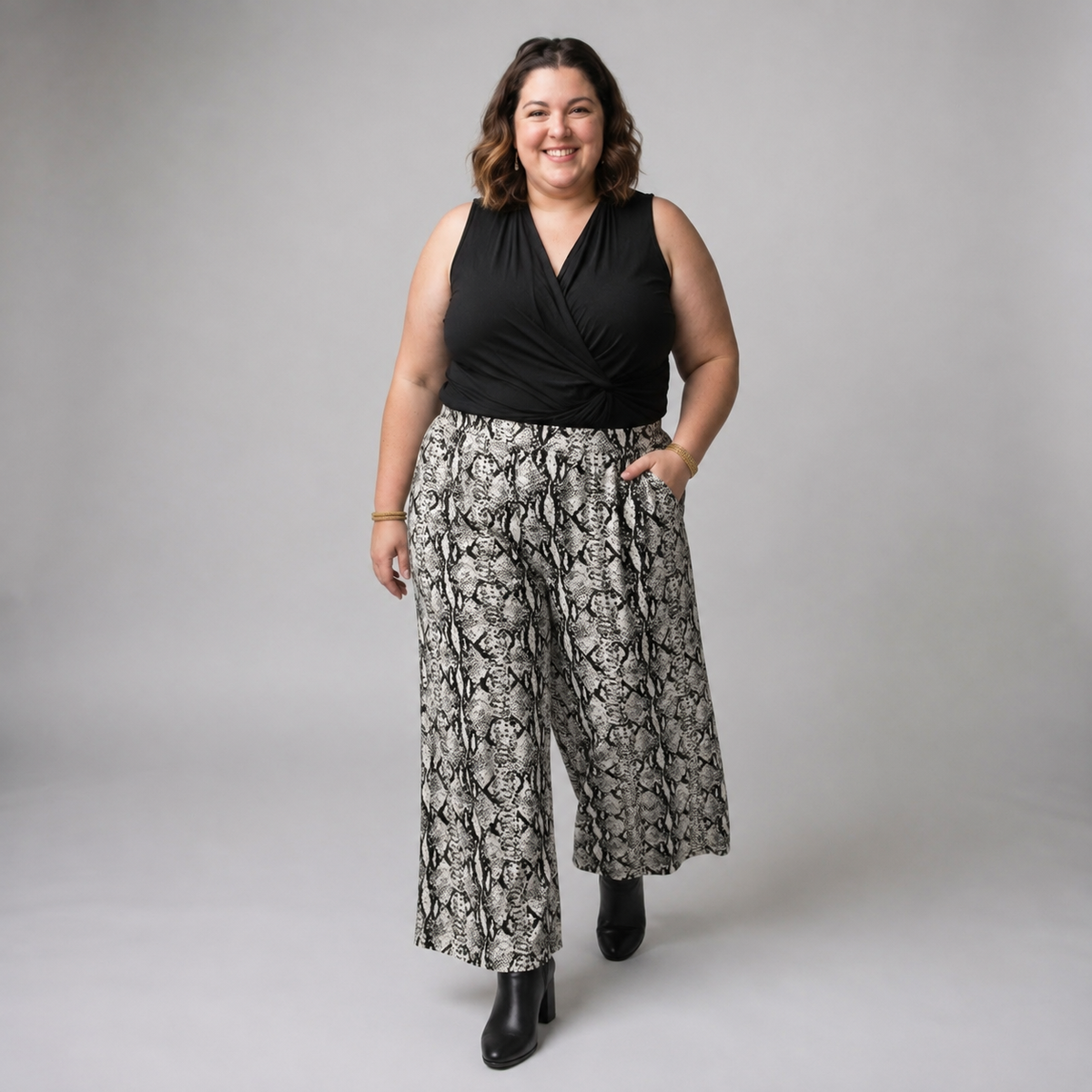 Pantalón palazzo print mujer talla grande tela Sofía confección nacional