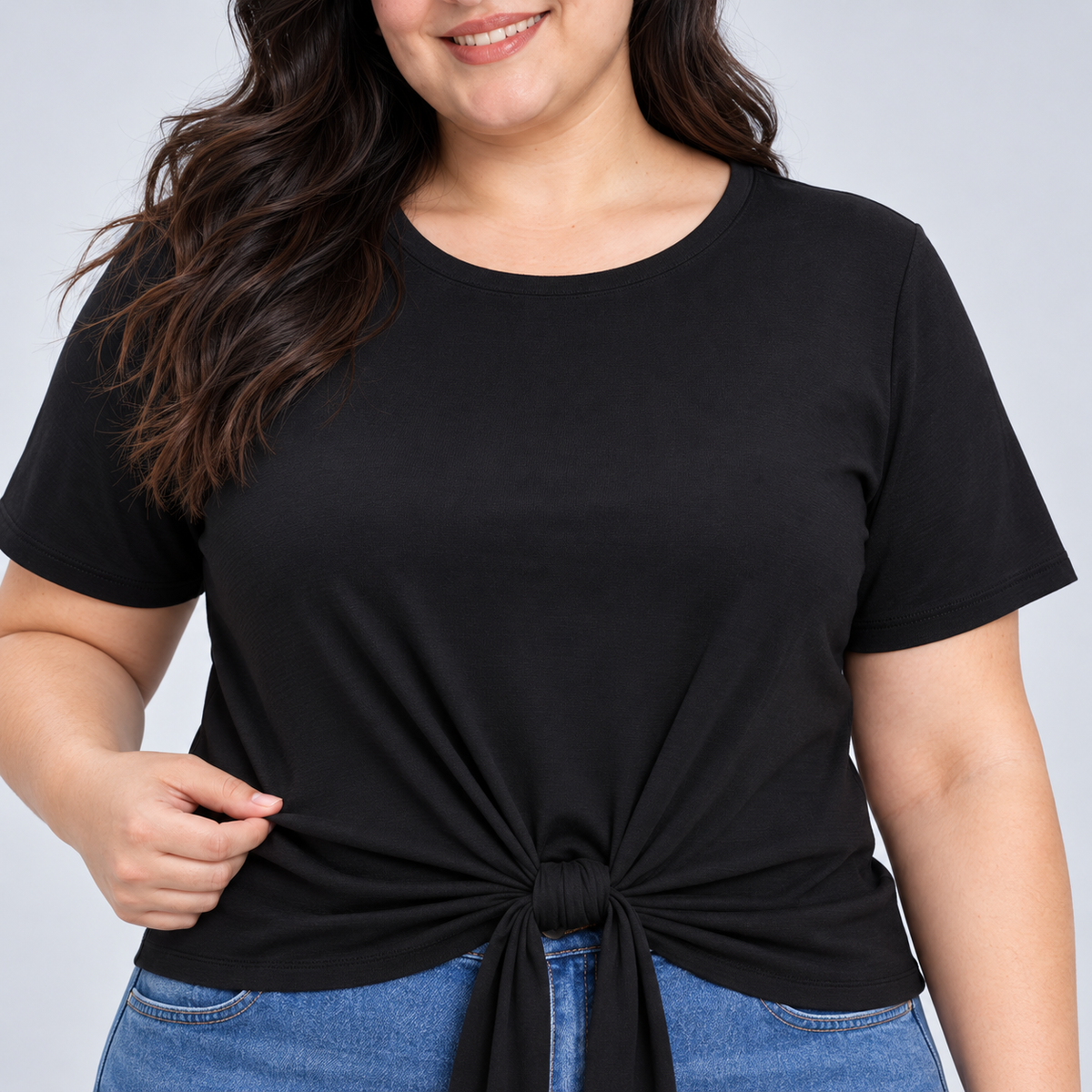 Blusa negra mujer talla grande con ajuste de cintura Agnes & Dora