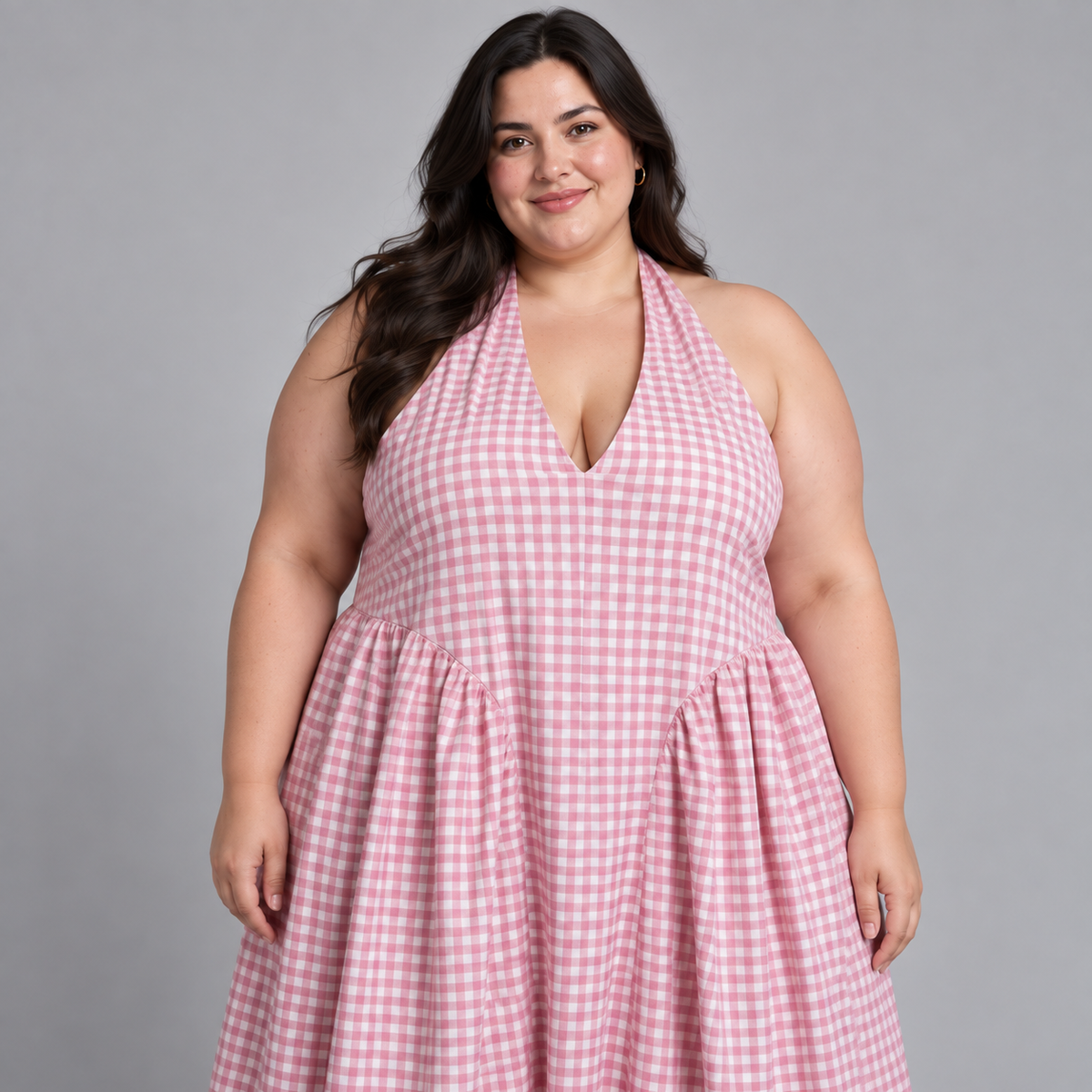 Vestido Maxi a Cuadros Vichy Rosa Fashion Nova 3XL