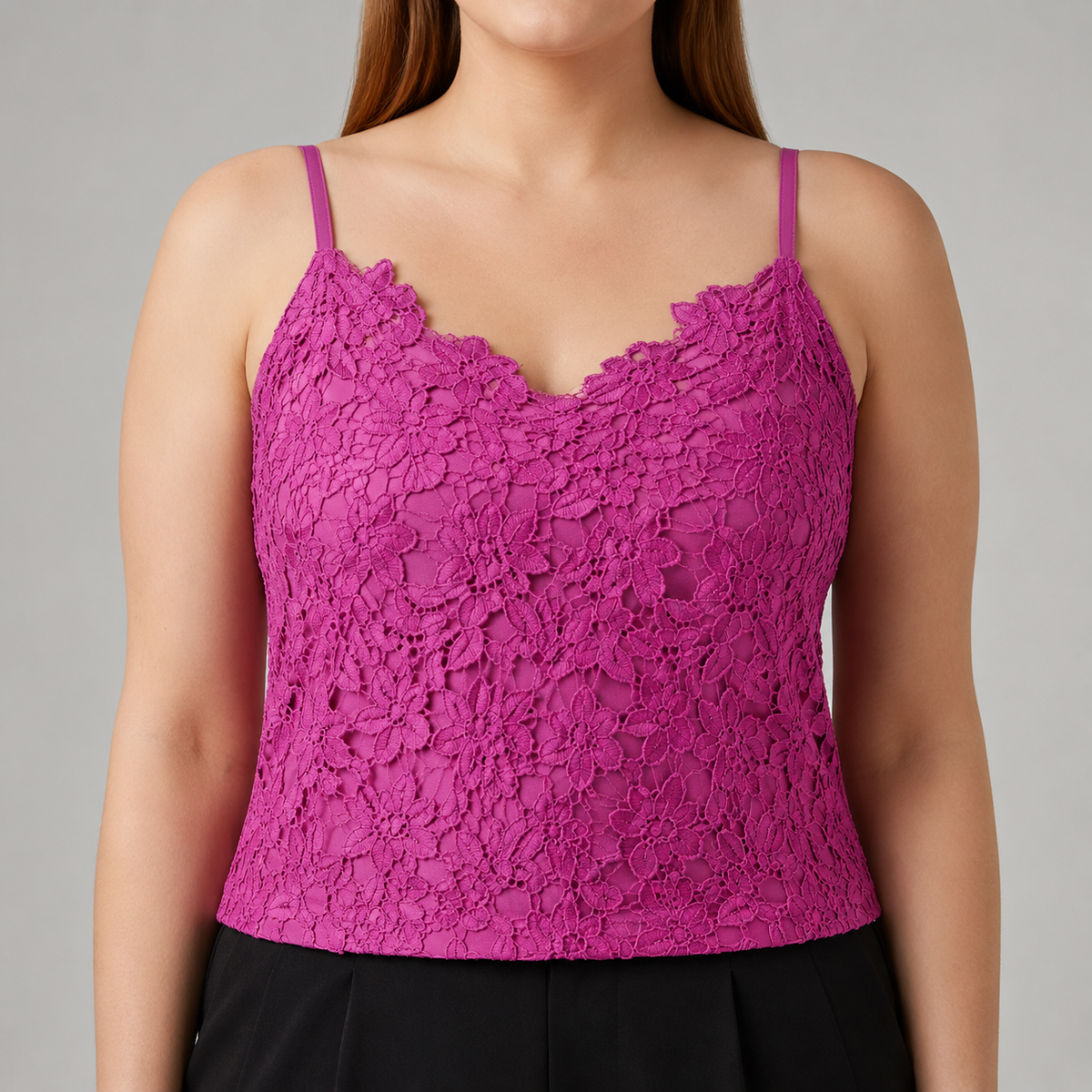 Blusa fucsia mujer City Chic talla grande encaje tejido