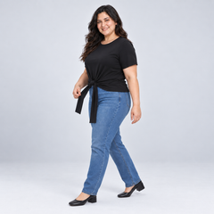 Blusa negra mujer talla grande con ajuste de cintura Agnes & Dora