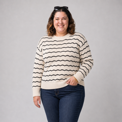 Sweater mujer talla grande blanco con franjas negras L