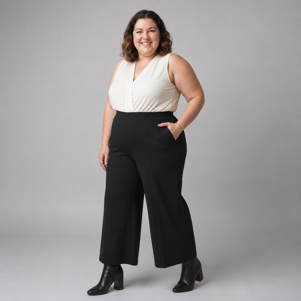Pantalón palazzo mujer de algodón canalé talla grande confección nacional