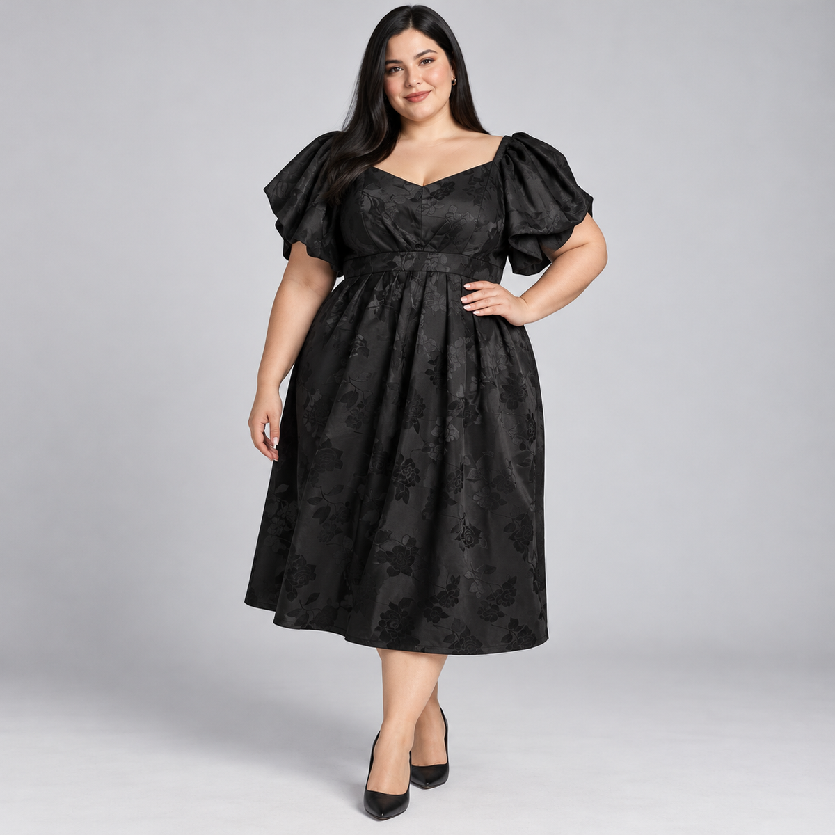 Vestido negro City Chic con manga abombada talla XL