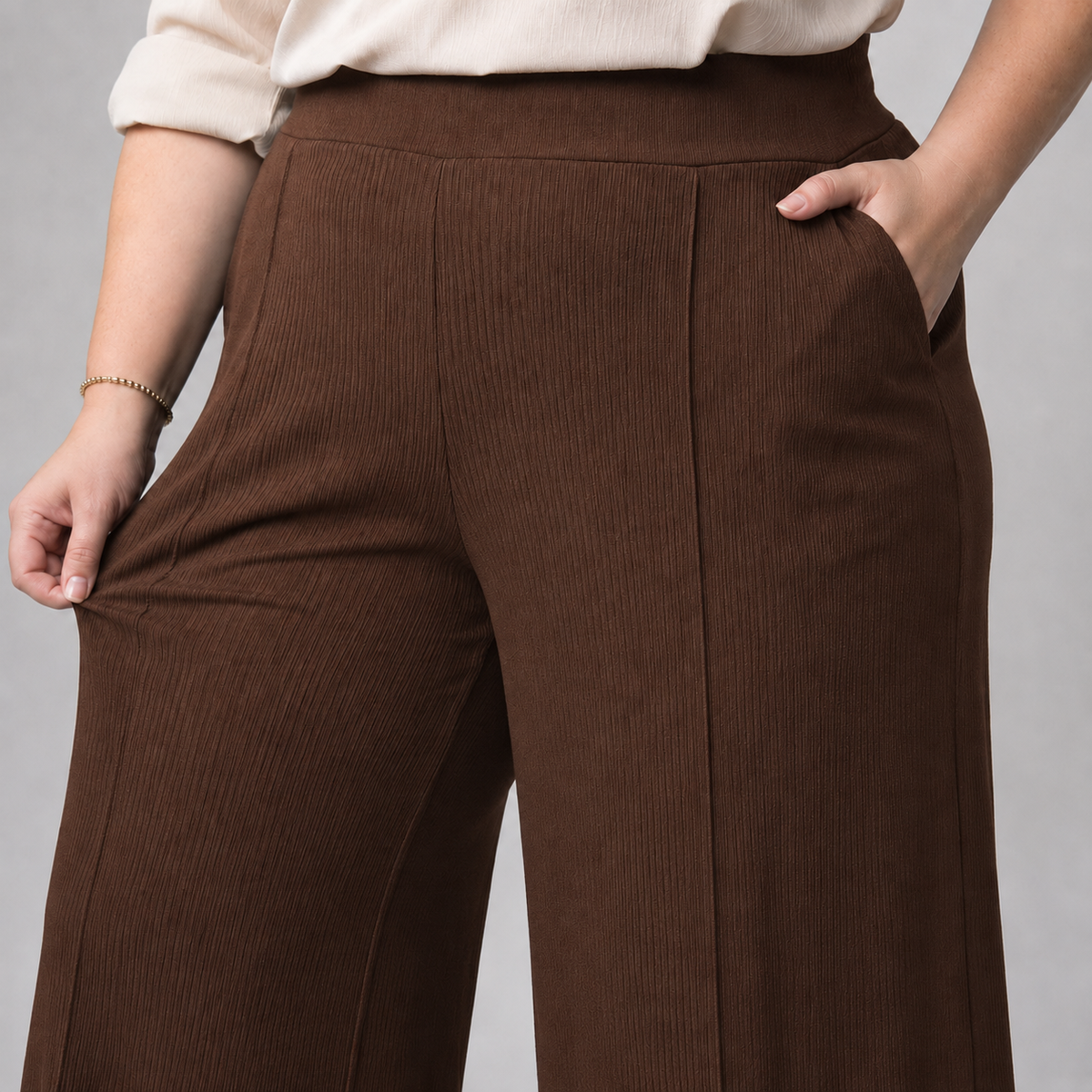 Pantalón palazzo mujer de algodón canalé talla grande confección nacional
