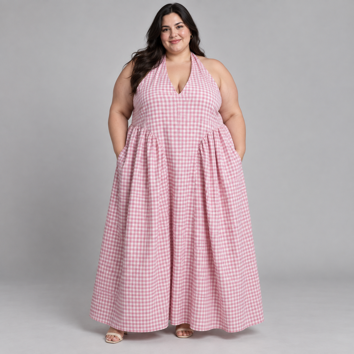 Vestido Maxi a Cuadros Vichy Rosa Fashion Nova 3XL